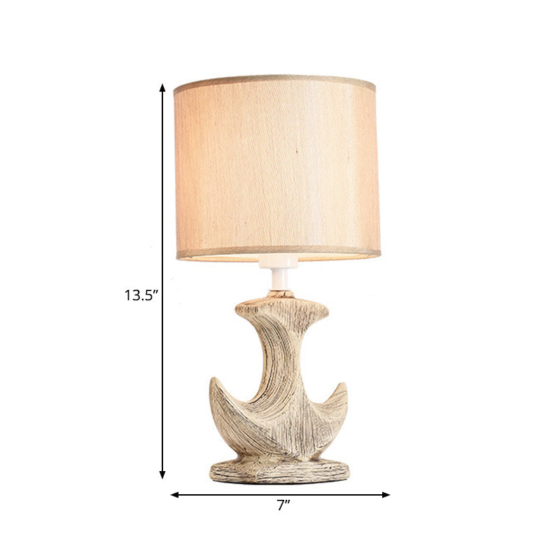 Avelena | 1 Pear Zylinder Stoff Schreibtischlampe Klassisch Weiß/Tan Steckdose Keramisch Segelboot Basis Tischlicht