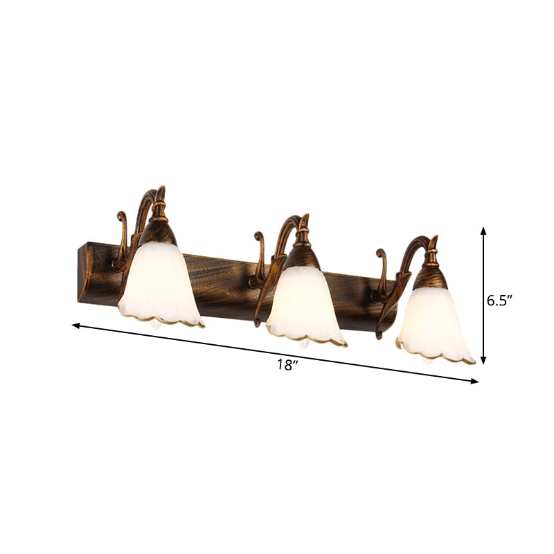 Avelena | Blumen Badezimmer Wandlampe Klassisch Opal-Glas 2/3/4 Lichter Bronze/Weiß Make-Up Beleuchtung