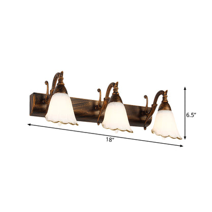 Avelena | Blumen Badezimmer Wandlampe Klassisch Opal-Glas 2/3/4 Lichter Bronze/Weiß Make-Up Beleuchtung