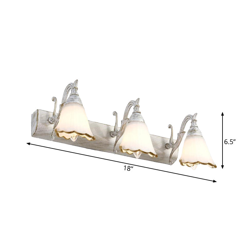 Avelena | Blumen Badezimmer Wandlampe Klassisch Opal-Glas 2/3/4 Lichter Bronze/Weiß Make-Up Beleuchtung