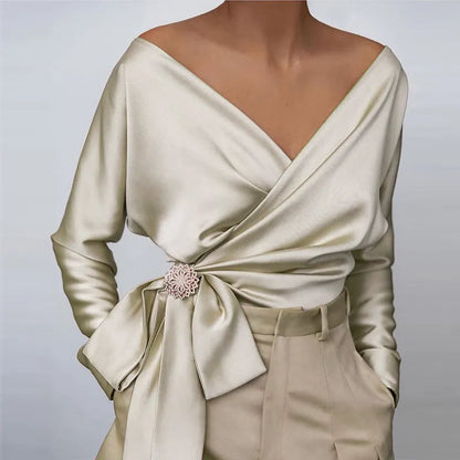 Avelena | Elegante Bluse mit Geknotetem V-Ausschnitt