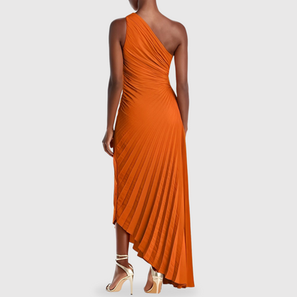 Oranges Plissiertes One-Shoulder-Kleid