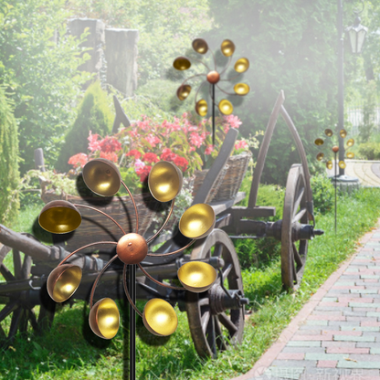 Avelena | Dekorative Garten-Windmühle mit Metallblüten – Farbiges Windspiel für Außenbereich