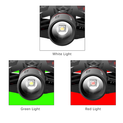 Avelena | Wiederaufladbare LED Stirnlampe mit Weiß-, Rot- und Grünlicht – Leistungsstarke Kopflampe mit USB und Akku