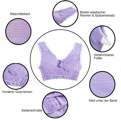 Avelena | Drahtloser vorderer Kreuzschnallen-Spitzenlift-BH