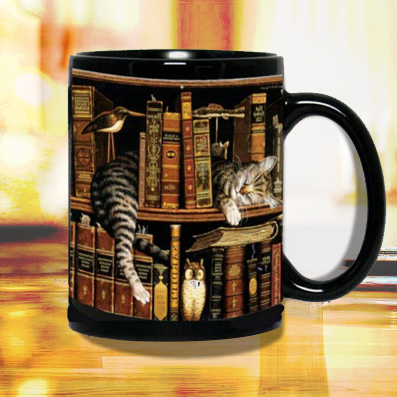 Avelena | Bücherregal Keramikkaffeebecher - Geschenk für Katzenbuchliebhaber
