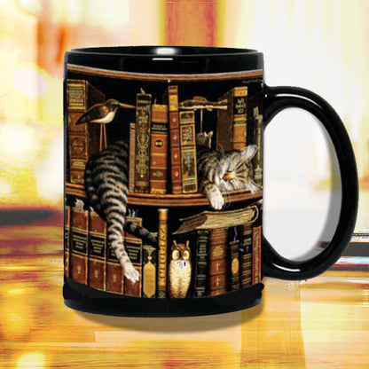 Avelena | Bücherregal Keramikkaffeebecher - Geschenk für Katzenbuchliebhaber