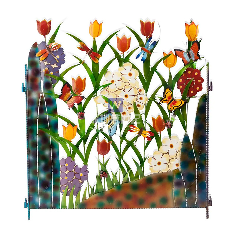 Avelena | Bunte Gartenzaun Dekoration mit Blumen und Schmetterlingen – Metallzaun für Garten und Terrasse