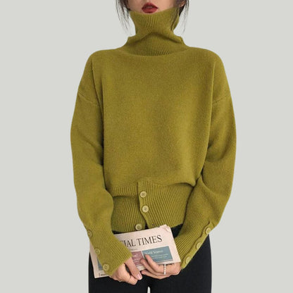 Avelena | Eleganter Gerippter Rollkragenpullover mit Auffälligen Knöpfen