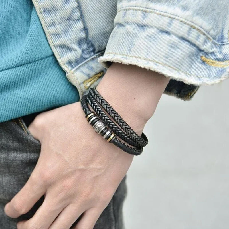 Avelena | für Meinen Sohn Armband – Klassisches Geflochtenes Lederarmband mit Graviertem Text, Magnetverschluss aus Edelstahl – Perfektes Geschenk für Männer