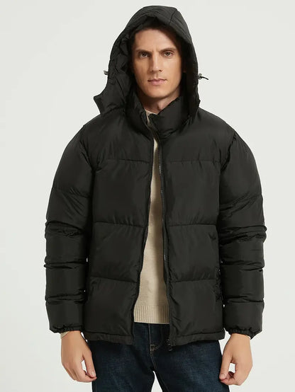 Avelena | Dicker Herrenmantel mit Kapuze Casual Style, Solid Black