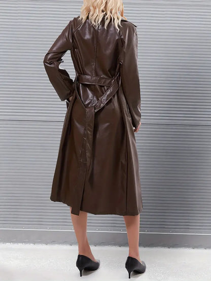 Avelena | Eleganter Trenchcoat aus Kunstleder für Frauen Schicke Uni-Farbe