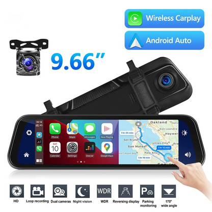 Avelena | VisionMirror Pro – Ultra HD Spiegel Dash Cam mit kabellosem CarPlay & Android Auto