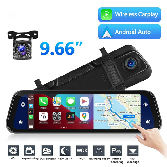 Avelena | VisionMirror Pro – Ultra HD Spiegel Dash Cam mit kabellosem CarPlay & Android Auto