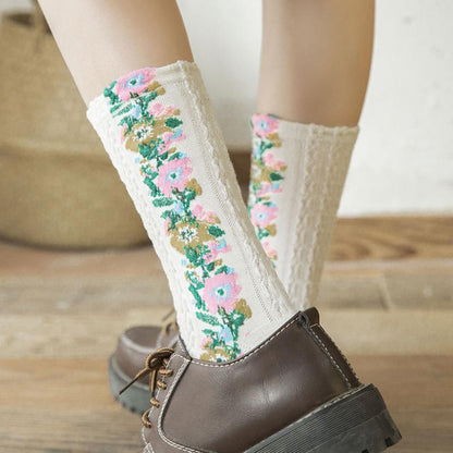 Avelena | Vintage Socken mit Blumenstickerei (5 Paar)