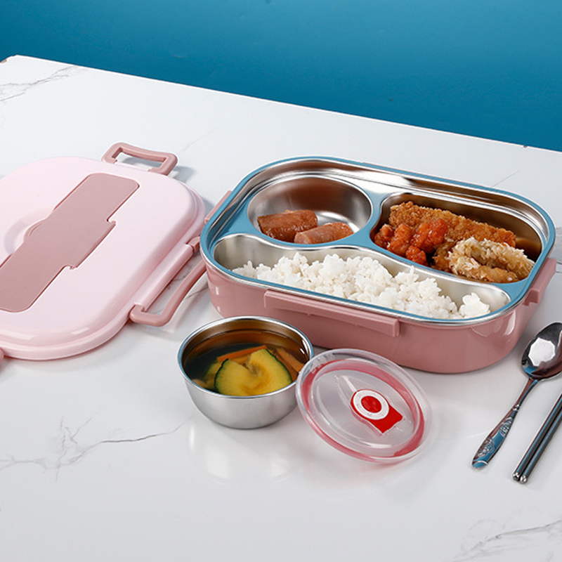 Avelena | Thermo-Lunchbox aus Edelstahl – innen aus Edelstahl – 3 oder 4 Fächer mit Suppenschüssel – Wanduhr