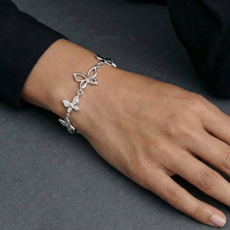 Schmetterlings-Charm-Armband aus 925 Sterlingsilber mit polierter Oberfläche