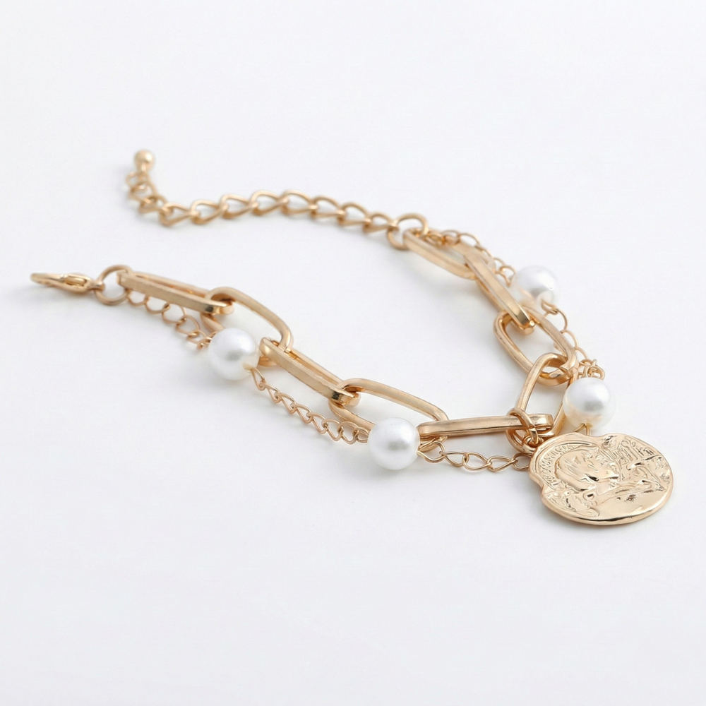 Damen Gliederarmband mit Perlen und Münzanhänger | Shop Nory