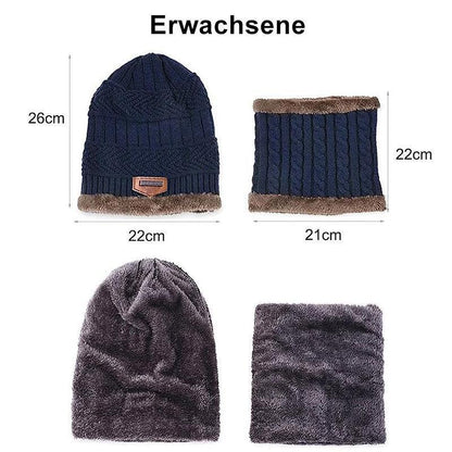 Avelena | Warme Strickmütze mit Schal ( Erwachsene und Kinder )