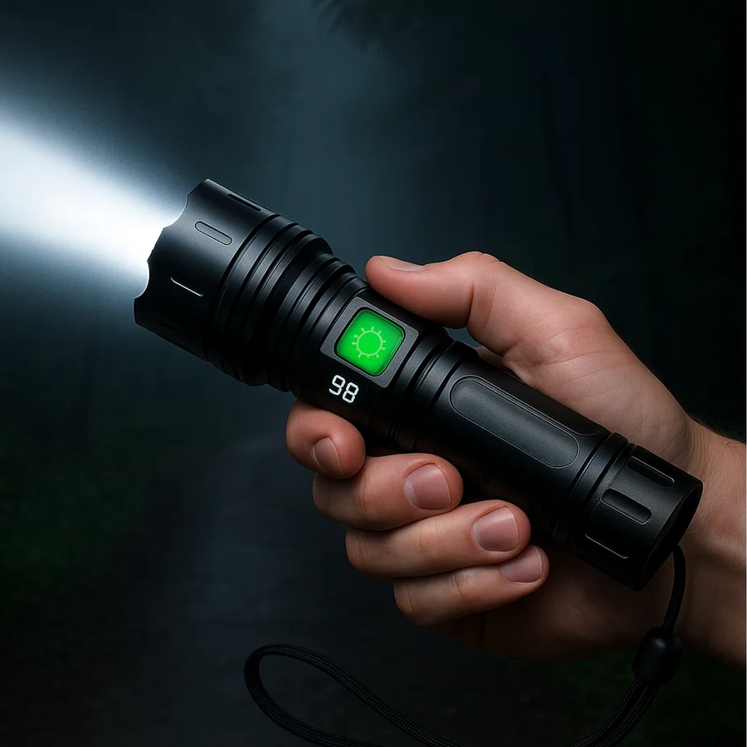 Avelena | 100.000 Lumen wiederaufladbare LED-Taschenlampe | Wasserdicht, stoßfest & ideal für Wandern, Notfälle & Stromausfälle