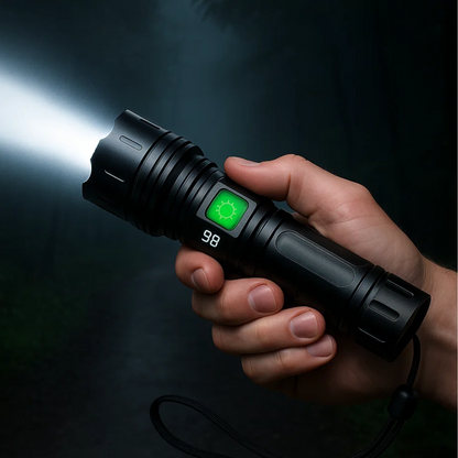 Avelena | 100.000 Lumen wiederaufladbare LED-Taschenlampe | Wasserdicht, stoßfest & ideal für Wandern, Notfälle & Stromausfälle