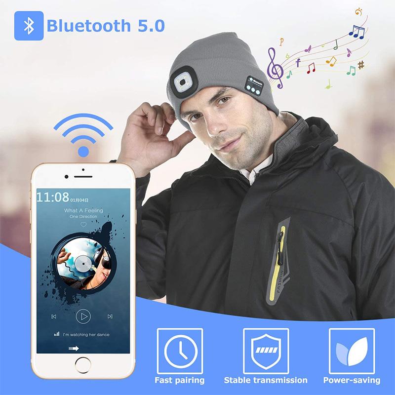 Avelena | Bluetooth Mütze mit Led Stirnlampe