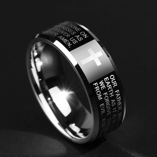 Avelena | Personality Herren Schwarz Wolframlegierung Ring mit Kreuz, kein Verblassen, kratzfest & mehrfach poliert