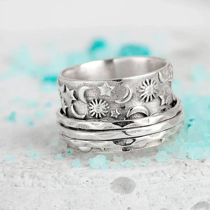 Avelena | Silberner Stern Mond Sonne Ring