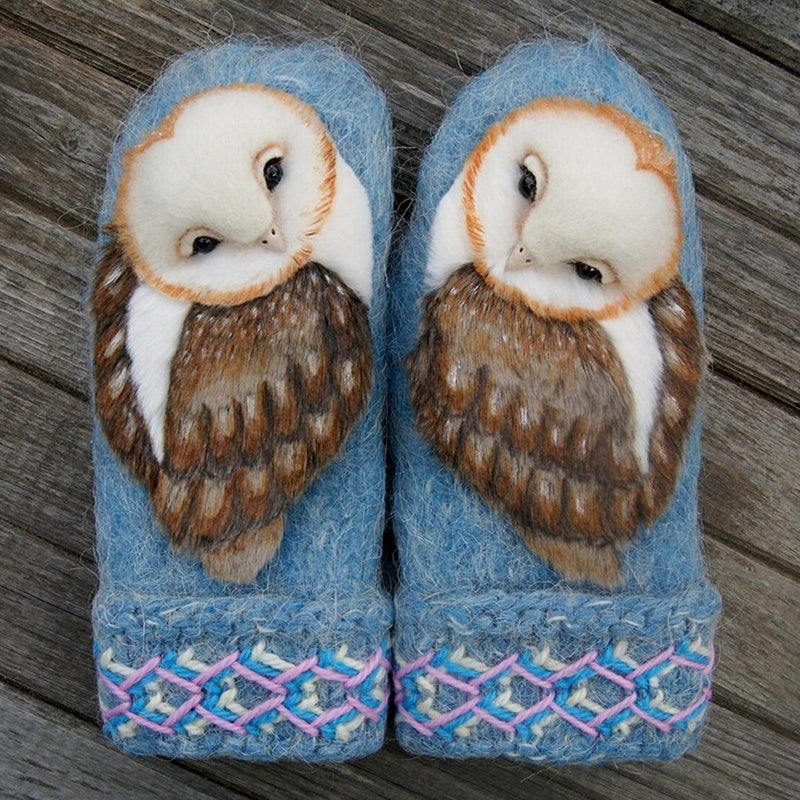 Avelena | Strickwolle Nordische Handschuhe Mit Eulen