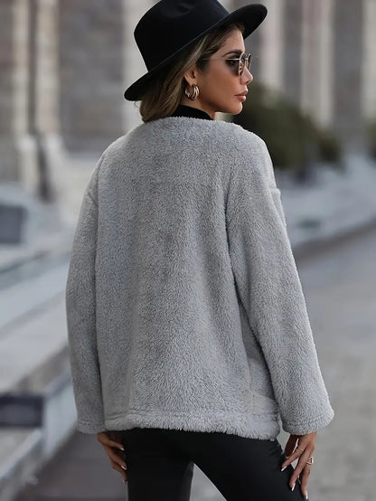 Avelena | Pailletten Drop Shoulder Langarm Jacke, Casual Full Zip Jacke