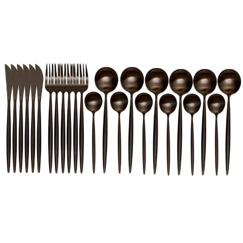 Avelena | Set aus mattschwarzen Onyx-Besteck (24 Teile) - LustreNoir