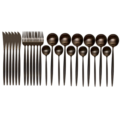 Avelena | Set aus mattschwarzen Onyx-Besteck (24 Teile) - LustreNoir