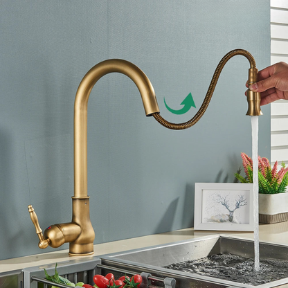 Avelena | VintageTap Antiks Messing Küchentechnik – Retro Stil Mischbatterie mit schwenkbarem Auslauf