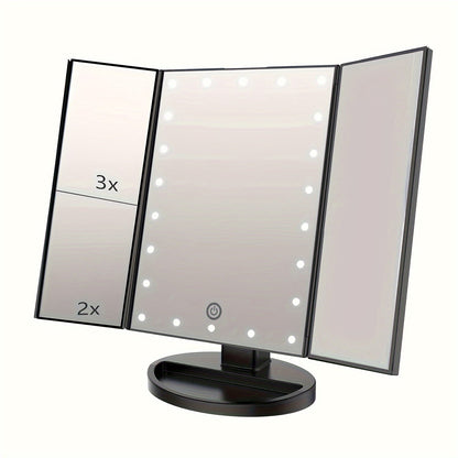 Avelena | Tri-Fold Make-Up Spiegel mit Led Beleuchtung