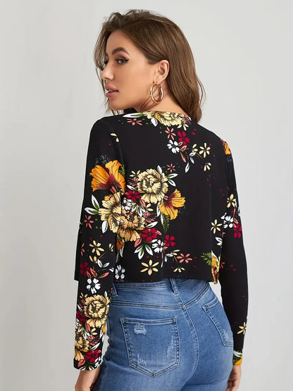 Avelena | Eleganter Blazer mit Öffnung Auf Der Vorderseite und Blumenmuster