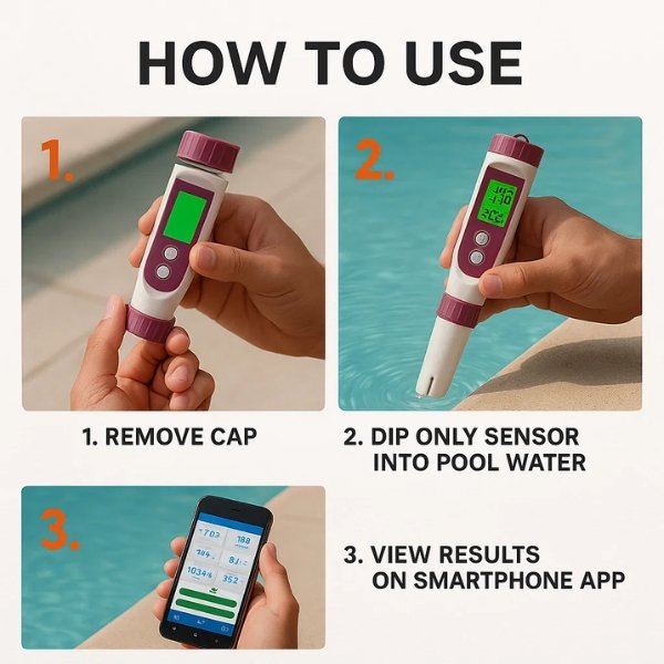Avelena | Digitaler Pooltester – Messgerät für pH und Chlor zur einfachen pH-Messung im Poolwasser