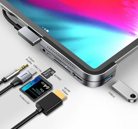 Avelena | 6-in-1 USB Type-C Hub mit USB3.0, SD, MicroSD, Audio, 4K/HD & USB-C PD, für iPad Pro & mehr