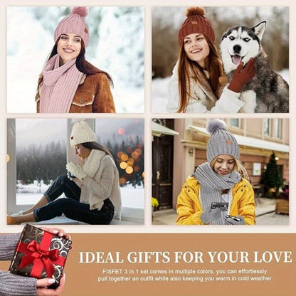 Avelena | WinterWarm 3-in-1 Set – Mütze, Schal und Touchscreen-Handschuhe