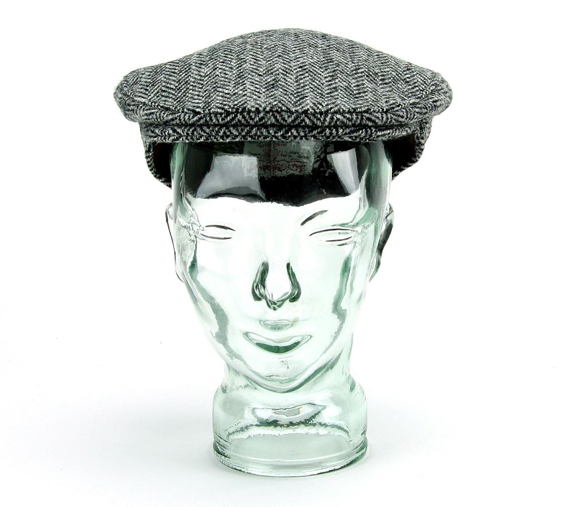 Avelena | Fischgräten Harris Tweed Flat Cap Grau
