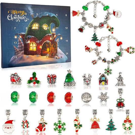 Avelena | Adventskalender Schmuckset | DIY Weihnachts-Armband mit 24 Anhängern | Festliche Countdown-Idee