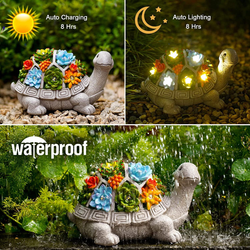 Avelena | Sonnenbeschienene Gartenstatue Mit Saftigen Pflanzen Und Led-Licht, Außen Garten Dekor