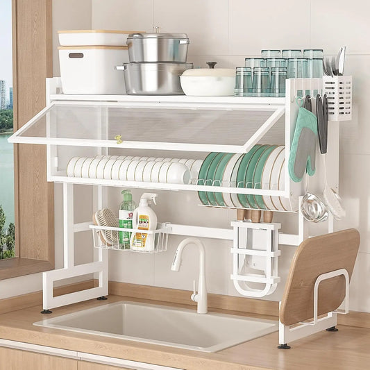 Avelena | 33" Länge 2-Tier Weißer Geschirrabtropfer Trockenregal Küchenorganizer