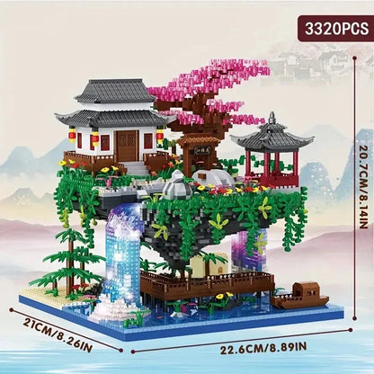 Avelena | 3320PCS Blöcke Baumhaus Diamant Gebäude Garten Architektur Wasserfall Licht DIY Ziegel Kirschblüte Spielzeug für Kinder Erwachsenen Geschenk