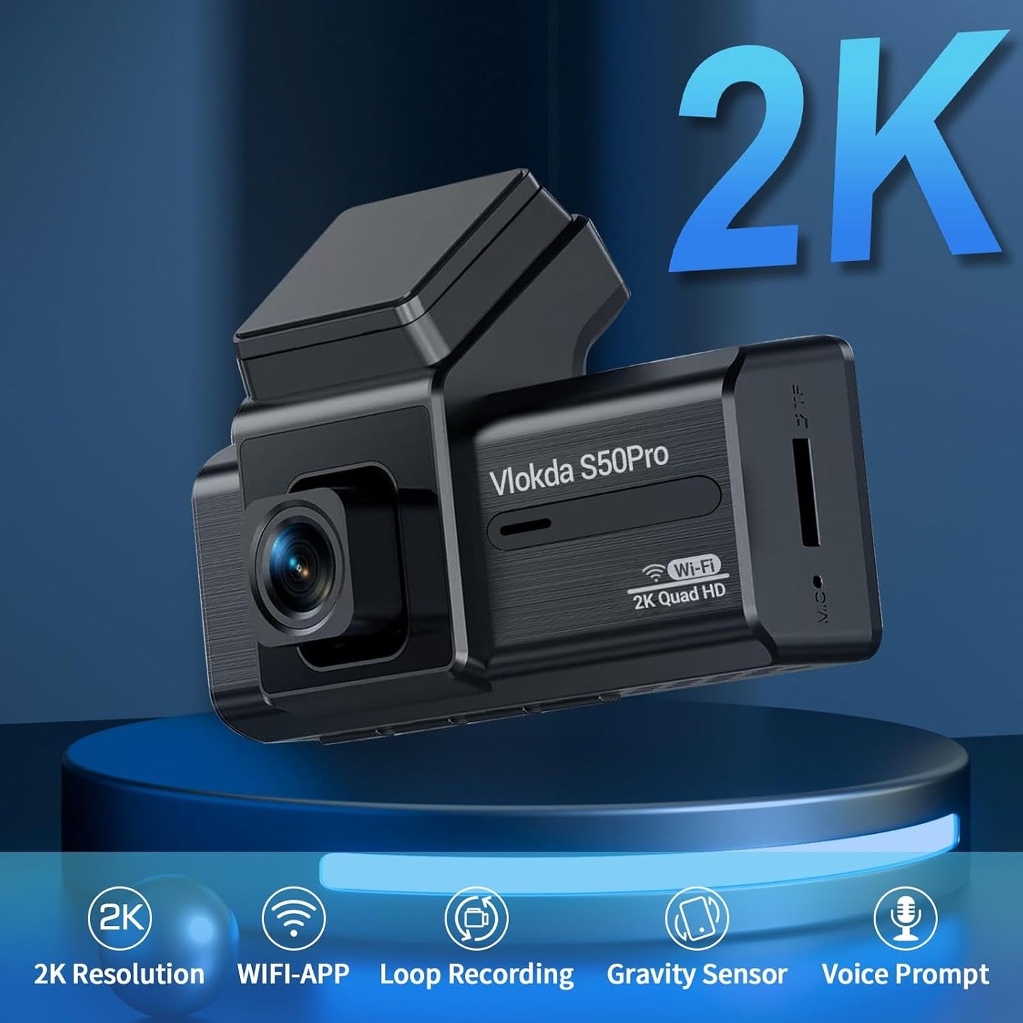 Avelena | 2K Front Dash Cam Mit Integriertem Wifi - Qhd 1440P Mit Super-Nachtsicht, G-Sensor, 24-Stunden-Parküberwachung, 170° Weitwinkel, Loop-Aufnahme