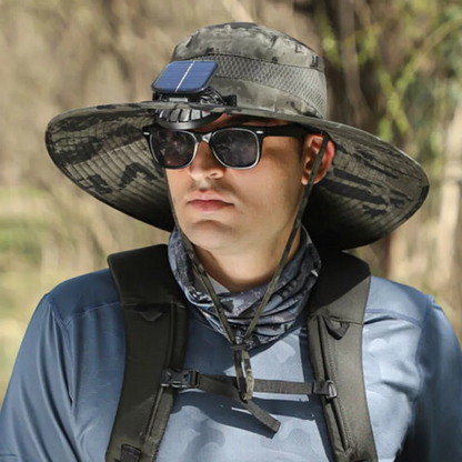 Avelena | Breiter Rand Solar Ventilator Outdoor Bucket Hat Solar & USB Aufladung