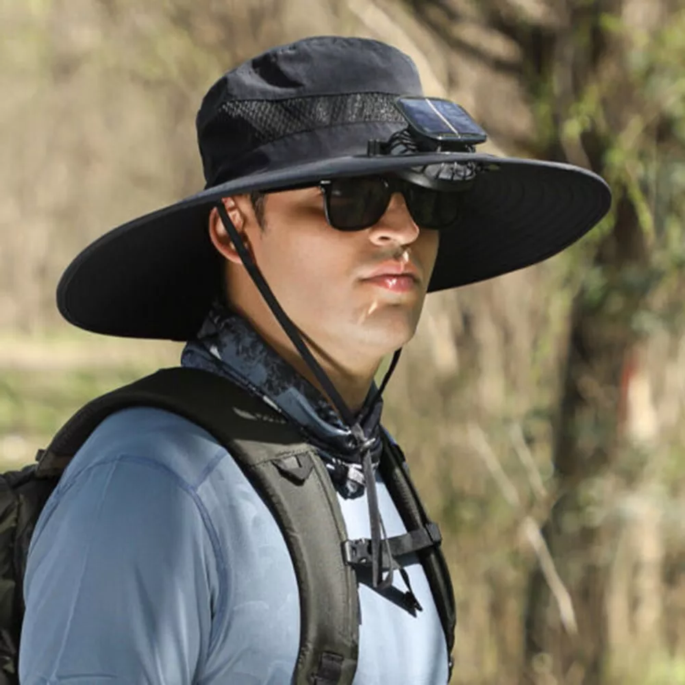 Avelena | Breiter Rand Solar Ventilator Outdoor Bucket Hat Solar & USB Aufladung