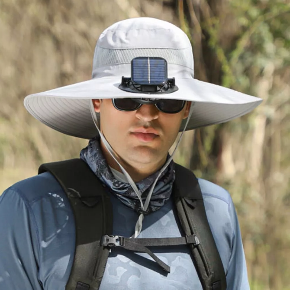 Avelena | Breiter Rand Solar Ventilator Outdoor Bucket Hat Solar & USB Aufladung
