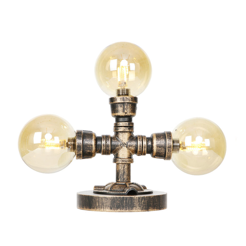 Avelena | Industrielle Runde Schirm Schreibtischlampe 2/3-Lampe Klar/Amber Glas Aufgabenbeleuchtung In Antik Silber/Bronze mit Fuß
