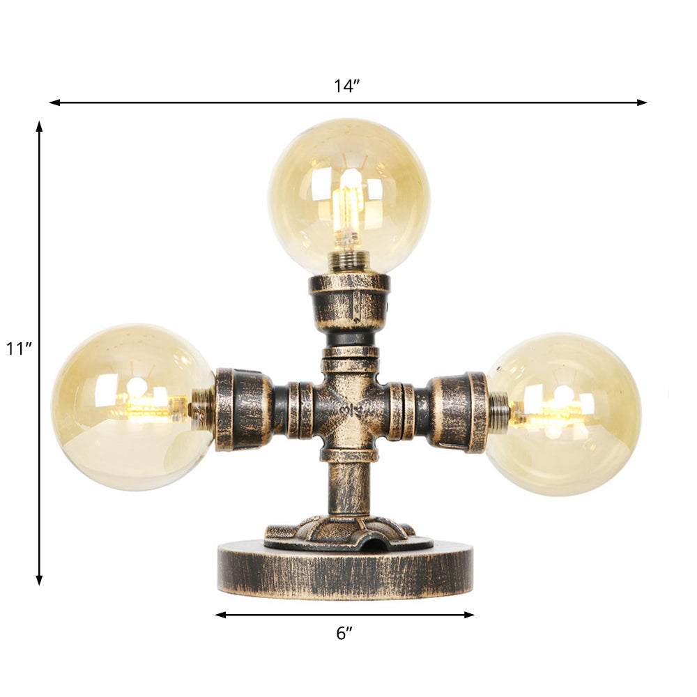 Avelena | Industrielle Runde Schirm Schreibtischlampe 2/3-Lampe Klar/Amber Glas Aufgabenbeleuchtung In Antik Silber/Bronze mit Fuß