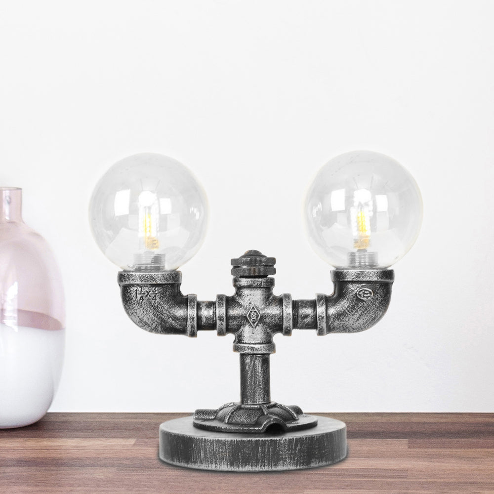 Avelena | Industrielle Runde Schirm Schreibtischlampe 2/3-Lampe Klar/Amber Glas Aufgabenbeleuchtung In Antik Silber/Bronze mit Fuß